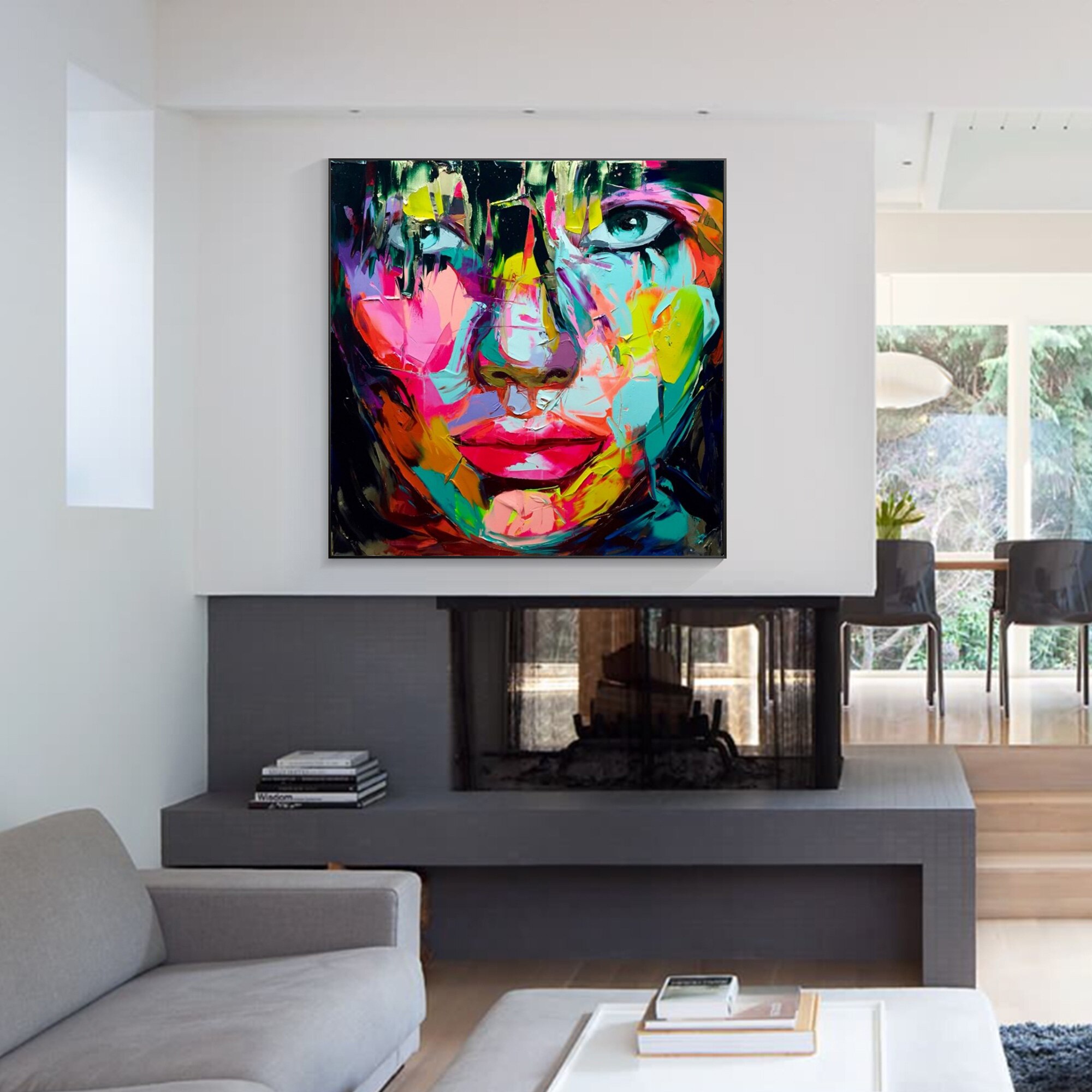 Francoise Nielly paleta de cuchillo hecho a mano, retrato de cara, pintura al &oacute;leo, arte de pared, imagen, sala de estar, decoraci&oacute;n del hogar