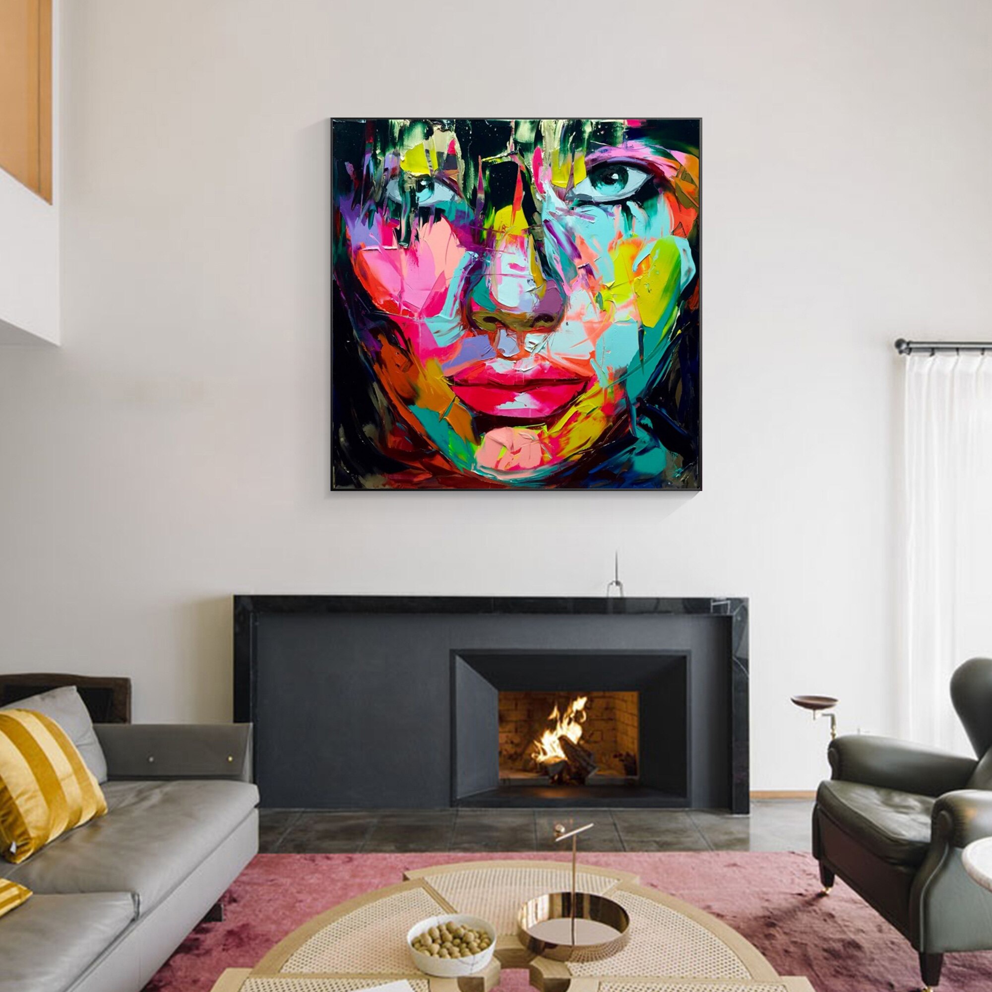 Francoise Nielly paleta de cuchillo hecho a mano, retrato de cara, pintura al &oacute;leo, arte de pared, imagen, sala de estar, decoraci&oacute;n del hogar