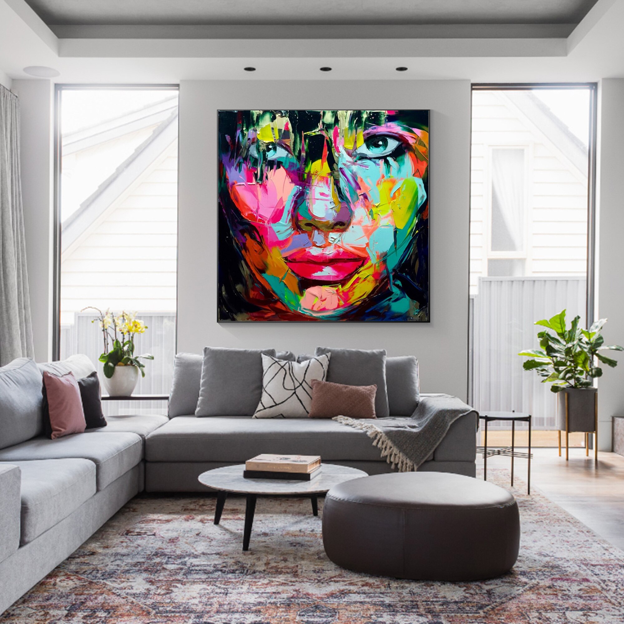 Francoise Nielly paleta de cuchillo hecho a mano, retrato de cara, pintura al &oacute;leo, arte de pared, imagen, sala de estar, decoraci&oacute;n del hogar