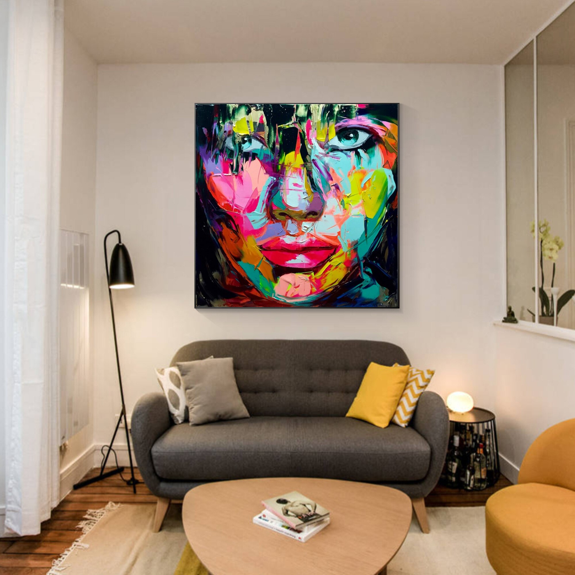 Francoise Nielly paleta de cuchillo hecho a mano, retrato de cara, pintura al &oacute;leo, arte de pared, imagen, sala de estar, decoraci&oacute;n del hogar