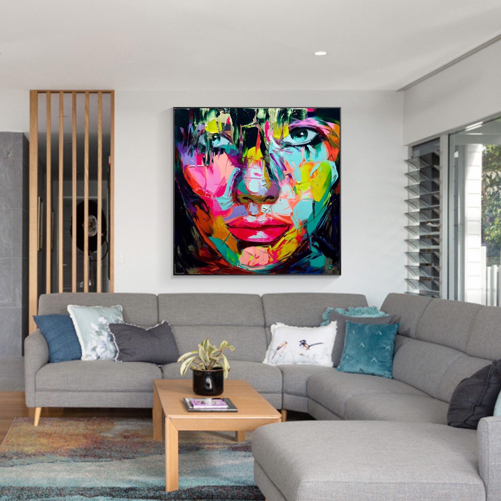 Francoise Nielly paleta de cuchillo hecho a mano, retrato de cara, pintura al &oacute;leo, arte de pared, imagen, sala de estar, decoraci&oacute;n del hogar