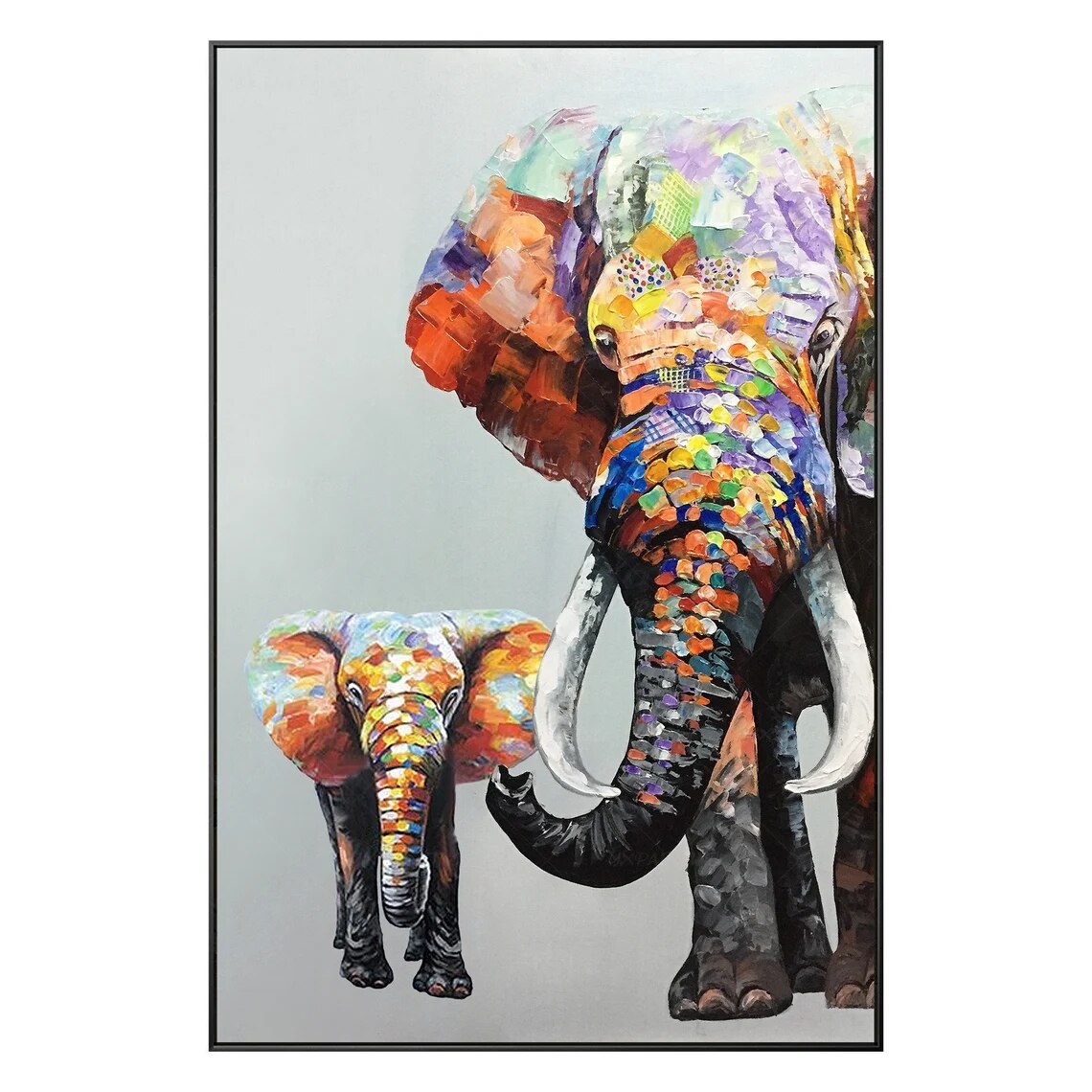 Pintado a mano elefante pintura sobre lienzo pintura Original pared arte Vertical Extra pared grande Decor