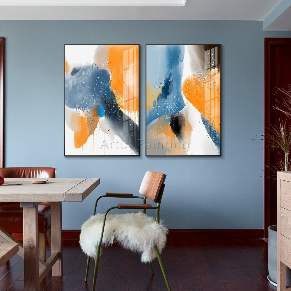 Juego de 2 pinturas abstractas modernas pintadas a mano sobre lienzo, imágenes artísticas de pared para decoración de sala de estar, póster de pared Juego de 2 pinturas abstractas modernas pintadas a mano sobre lienzo, imágenes artísticas de pared para decoración de sala de estar, póster de pared