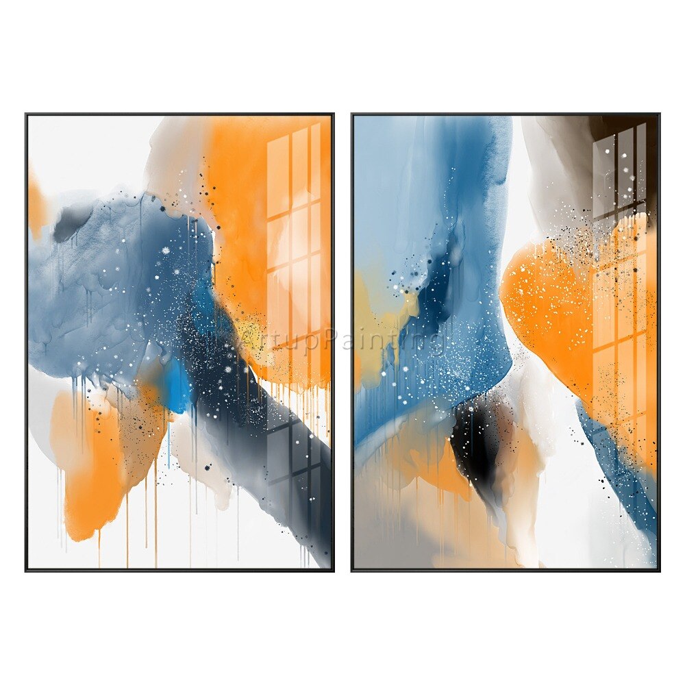 Juego de 2 pinturas abstractas modernas pintadas a mano sobre lienzo, imágenes artísticas de pared para decoración de sala de estar, póster de pared Juego de 2 pinturas abstractas modernas pintadas a mano sobre lienzo, imágenes artísticas de pared para decoración de sala de estar, póster de pared