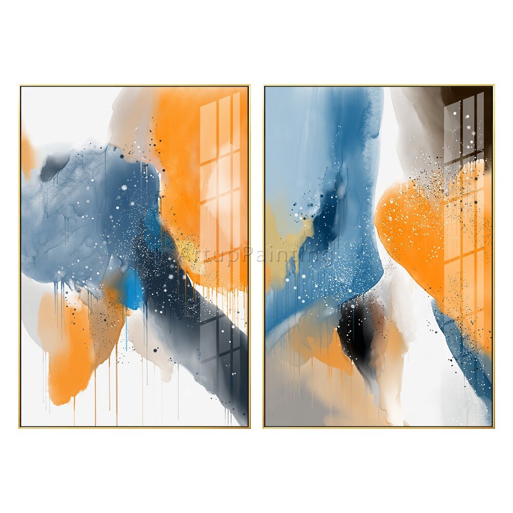 Juego de 2 pinturas abstractas modernas pintadas a mano sobre lienzo, imágenes artísticas de pared para decoración de sala de estar, póster de pared Juego de 2 pinturas abstractas modernas pintadas a mano sobre lienzo, imágenes artísticas de pared para decoración de sala de estar, póster de pared
