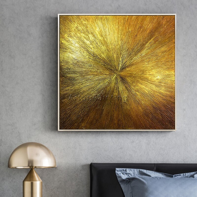 Arte geom&eacute;trico dorado, pintura abstracta al &oacute;leo sobre lienzo, textura acr&iacute;lica, sala de estar de pared para im&aacute;genes art&iacute;sticas, decoraci&oacute;n de cuadros caudros