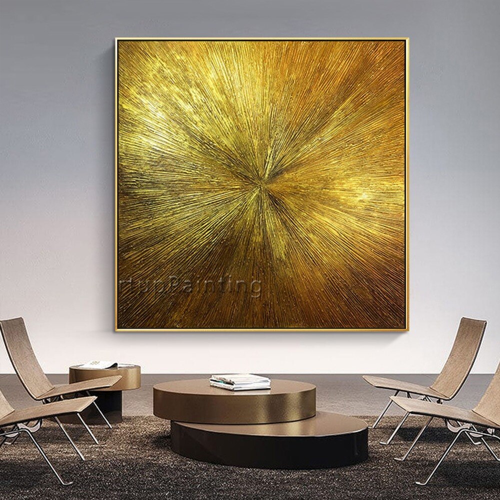 Arte geom&eacute;trico dorado, pintura abstracta al &oacute;leo sobre lienzo, textura acr&iacute;lica, sala de estar de pared para im&aacute;genes art&iacute;sticas, decoraci&oacute;n de cuadros caudros