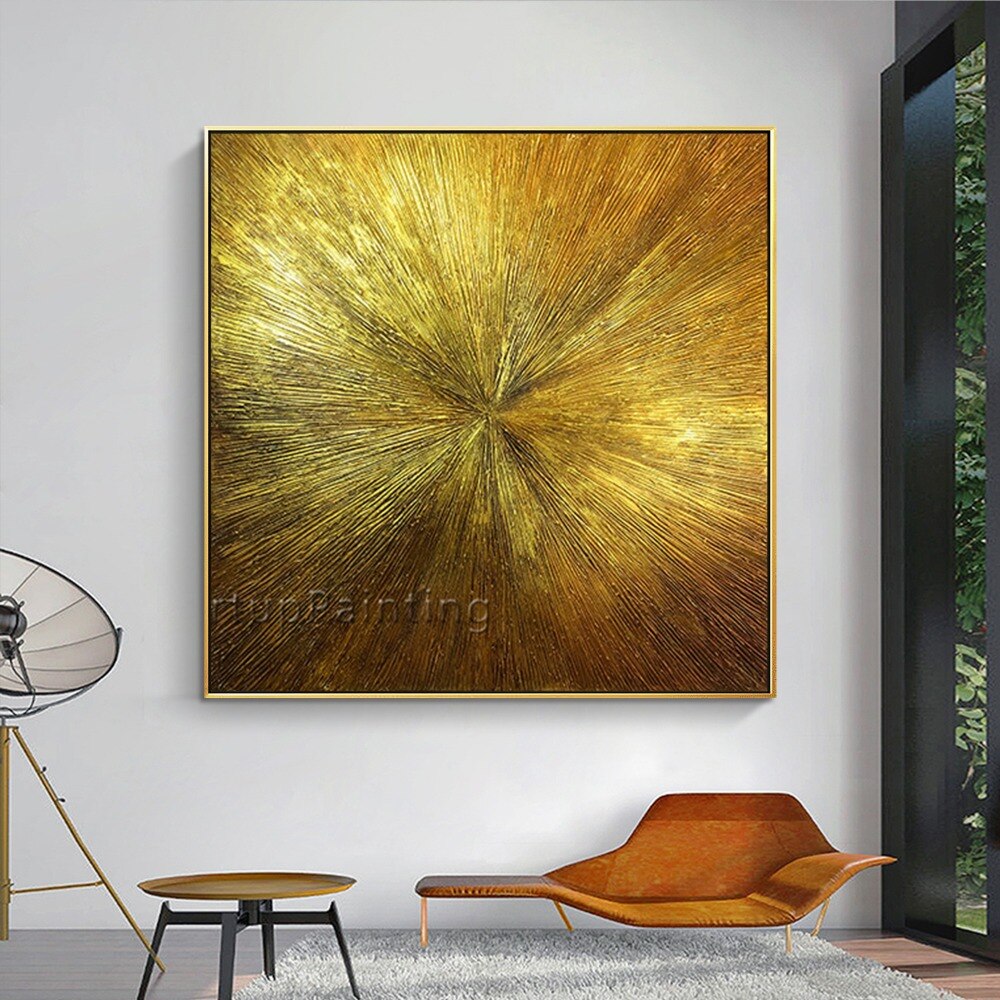 Arte geom&eacute;trico dorado, pintura abstracta al &oacute;leo sobre lienzo, textura acr&iacute;lica, sala de estar de pared para im&aacute;genes art&iacute;sticas, decoraci&oacute;n de cuadros caudros