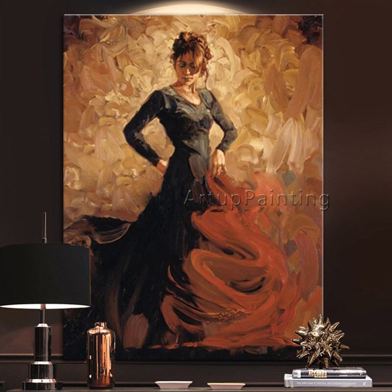 Pintura al &oacute;leo de bailarina flamenca espa&ntilde;ola, lienzo de mujer latina, im&aacute;genes art&iacute;sticas de pared para sala de estar, alta calidad, pintadas a mano 1