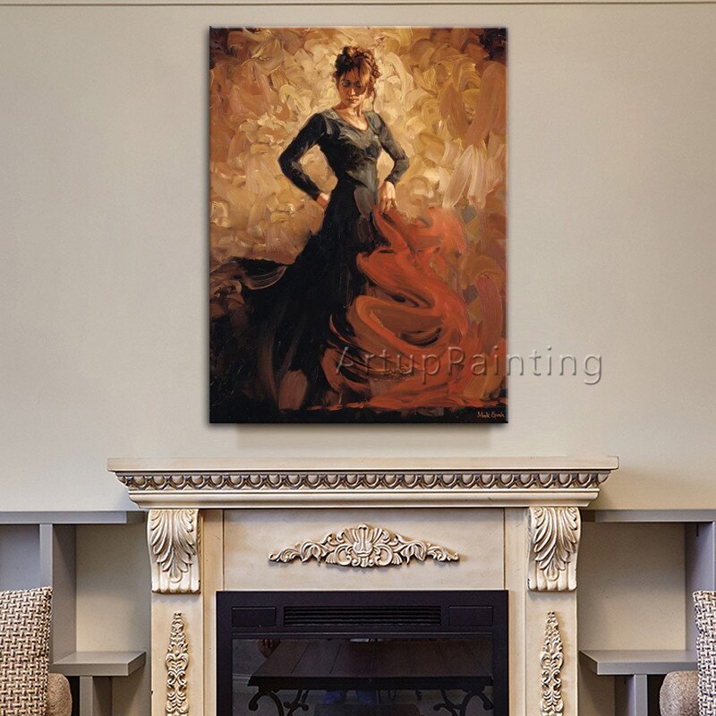 Pintura al &oacute;leo de bailarina flamenca espa&ntilde;ola, lienzo de mujer latina, im&aacute;genes art&iacute;sticas de pared para sala de estar, alta calidad, pintadas a mano 1