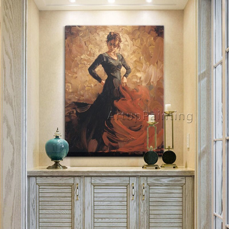 Pintura al &oacute;leo de bailarina flamenca espa&ntilde;ola, lienzo de mujer latina, im&aacute;genes art&iacute;sticas de pared para sala de estar, alta calidad, pintadas a mano 1