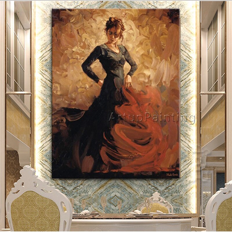 Pintura al &oacute;leo de bailarina flamenca espa&ntilde;ola, lienzo de mujer latina, im&aacute;genes art&iacute;sticas de pared para sala de estar, alta calidad, pintadas a mano 1