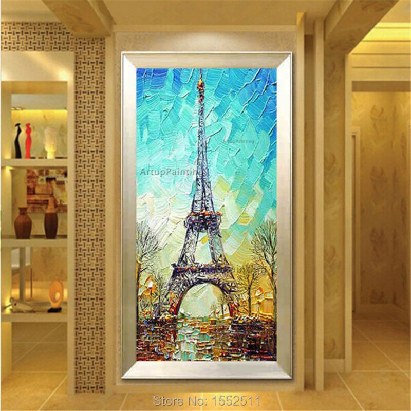 Lienzo pintado a mano al &oacute;leo abstracto, pinturas de cuadros enormes y modernos para sala de estar, arte de pared, decoraci&oacute;n de Par&iacute;s, Torre Eiffel