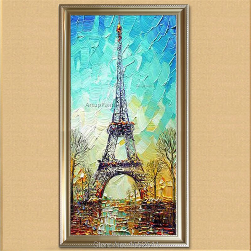 Lienzo pintado a mano al &oacute;leo abstracto, pinturas de cuadros enormes y modernos para sala de estar, arte de pared, decoraci&oacute;n de Par&iacute;s, Torre Eiffel