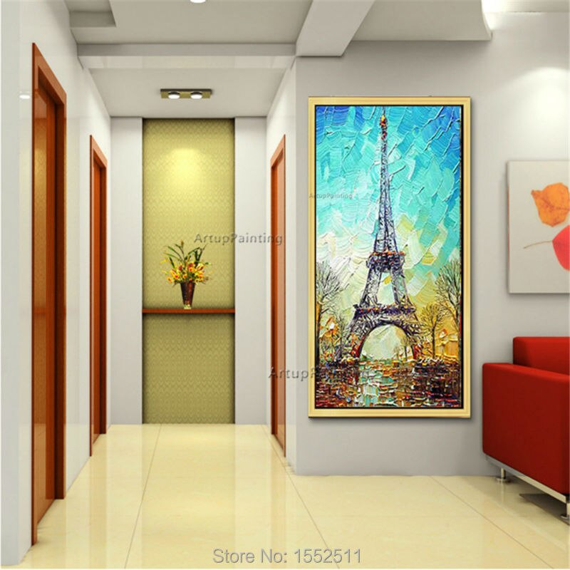 Lienzo pintado a mano al &oacute;leo abstracto, pinturas de cuadros enormes y modernos para sala de estar, arte de pared, decoraci&oacute;n de Par&iacute;s, Torre Eiffel