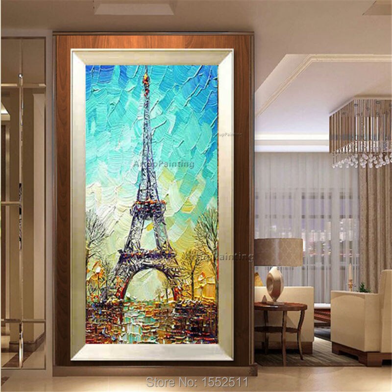 Lienzo pintado a mano al &oacute;leo abstracto, pinturas de cuadros enormes y modernos para sala de estar, arte de pared, decoraci&oacute;n de Par&iacute;s, Torre Eiffel