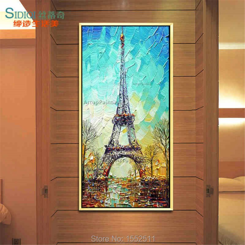 Lienzo pintado a mano al &oacute;leo abstracto, pinturas de cuadros enormes y modernos para sala de estar, arte de pared, decoraci&oacute;n de Par&iacute;s, Torre Eiffel