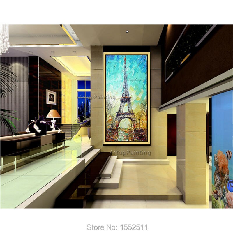 Lienzo pintado a mano al &oacute;leo abstracto, pinturas de cuadros enormes y modernos para sala de estar, arte de pared, decoraci&oacute;n de Par&iacute;s, Torre Eiffel