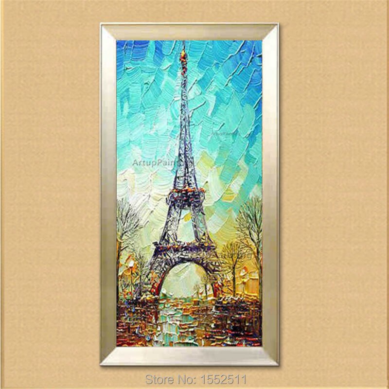 Lienzo pintado a mano al &oacute;leo abstracto, pinturas de cuadros enormes y modernos para sala de estar, arte de pared, decoraci&oacute;n de Par&iacute;s, Torre Eiffel