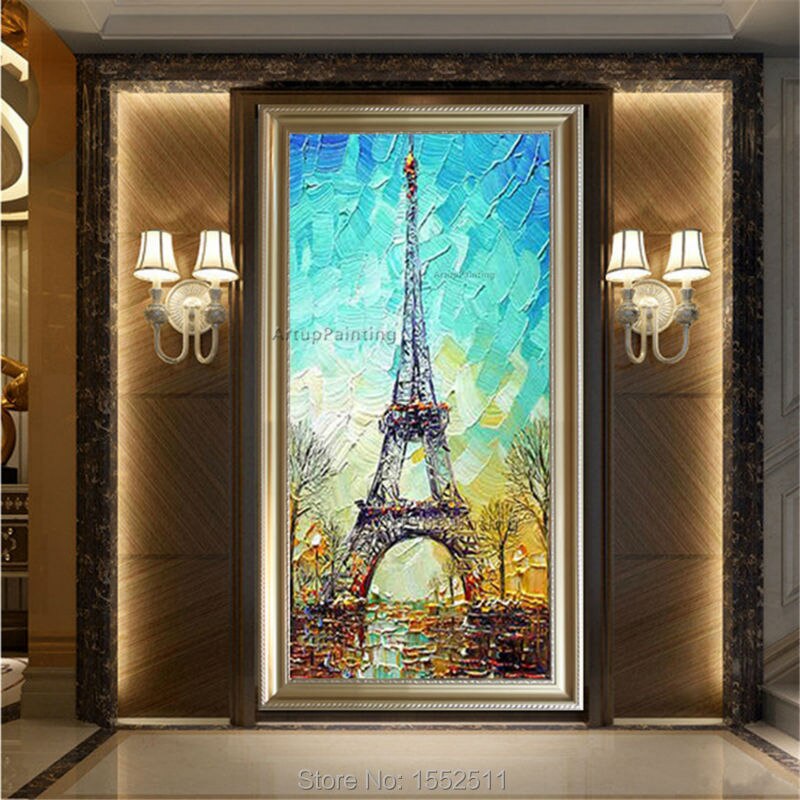 Lienzo pintado a mano al &oacute;leo abstracto, pinturas de cuadros enormes y modernos para sala de estar, arte de pared, decoraci&oacute;n de Par&iacute;s, Torre Eiffel