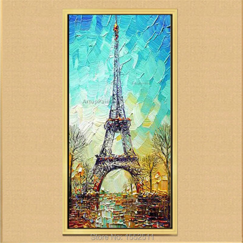 Lienzo pintado a mano al &oacute;leo abstracto, pinturas de cuadros enormes y modernos para sala de estar, arte de pared, decoraci&oacute;n de Par&iacute;s, Torre Eiffel