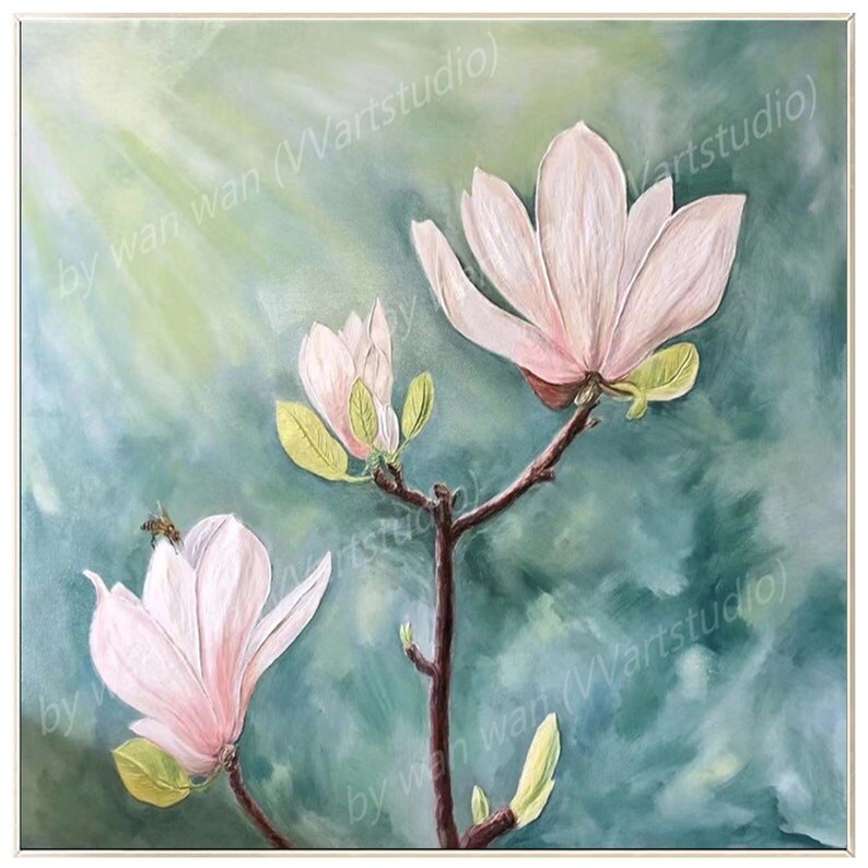 Pintura al óleo abstracta de flor de loto rosa, planta verde, lienzo pintado a mano, arte de pared, decoración para sala de estar, decoración del hogar Pintura al óleo abstracta de flor de loto rosa, planta verde, lienzo pintado a mano, arte de pared, decoración para sala de estar, decoración del hogar