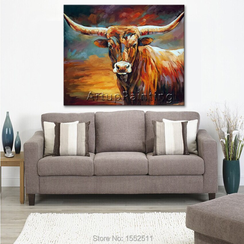 Pintura acrílica en lienzo de Toro, sala de estar de pared para imágenes artísticas, decoración del hogar, caudros, cuchillo de plattle, animal art03 Pintura acrílica en lienzo de Toro, sala de estar de pared para imágenes artísticas, decoración del hogar, caudros, cuchillo de plattle, animal art03