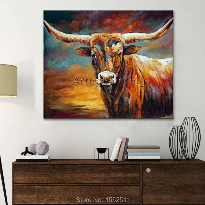 Pintura acrílica en lienzo de Toro, sala de estar de pared para imágenes artísticas, decoración del hogar, caudros, cuchillo de plattle, animal art03 Pintura acrílica en lienzo de Toro, sala de estar de pared para imágenes artísticas, decoración del hogar, caudros, cuchillo de plattle, animal art03