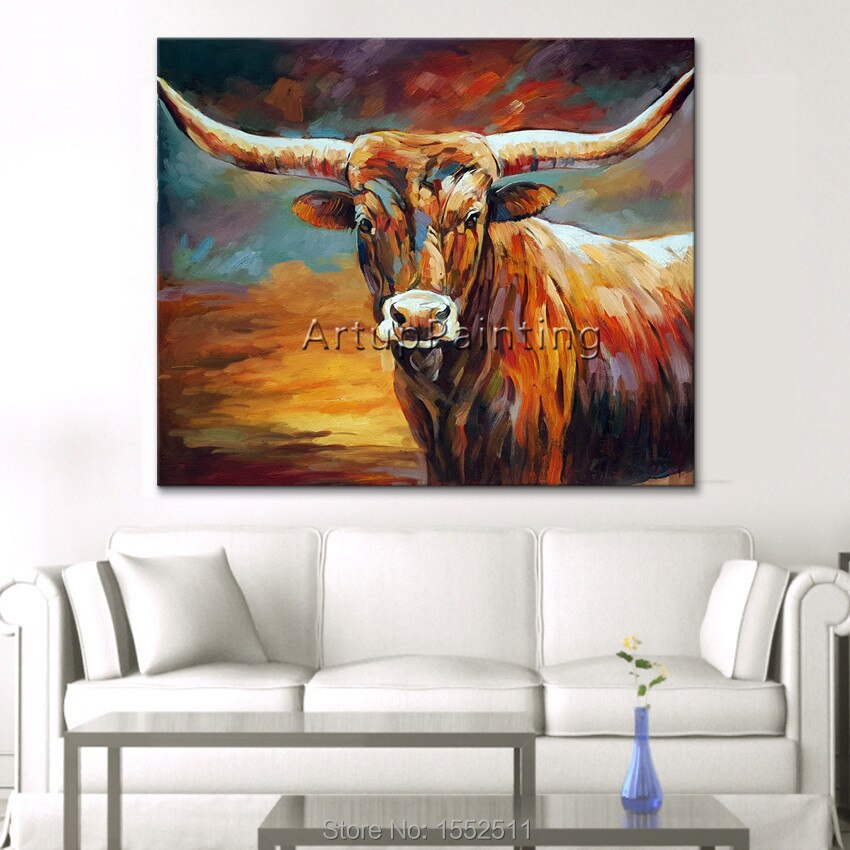 Pintura acrílica en lienzo de Toro, sala de estar de pared para imágenes artísticas, decoración del hogar, caudros, cuchillo de plattle, animal art03 Pintura acrílica en lienzo de Toro, sala de estar de pared para imágenes artísticas, decoración del hogar, caudros, cuchillo de plattle, animal art03
