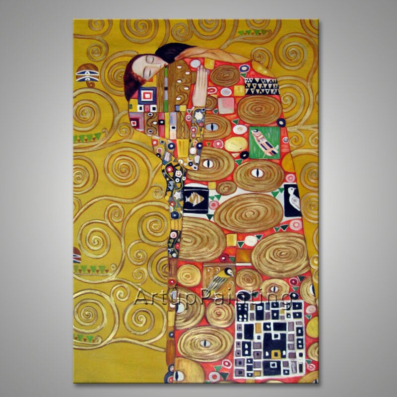 Gustav Klimt-pintura al &oacute;leo sobre lienzo, pintado a mano, pintura decorativa de pared para sala de estar