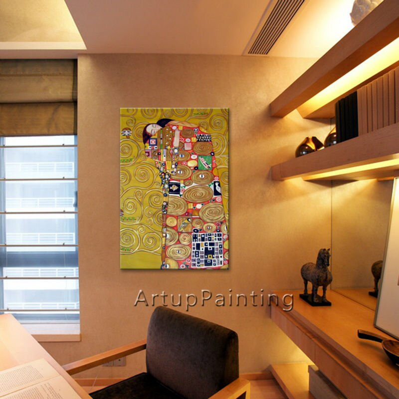 Gustav Klimt-pintura al &oacute;leo sobre lienzo, pintado a mano, pintura decorativa de pared para sala de estar