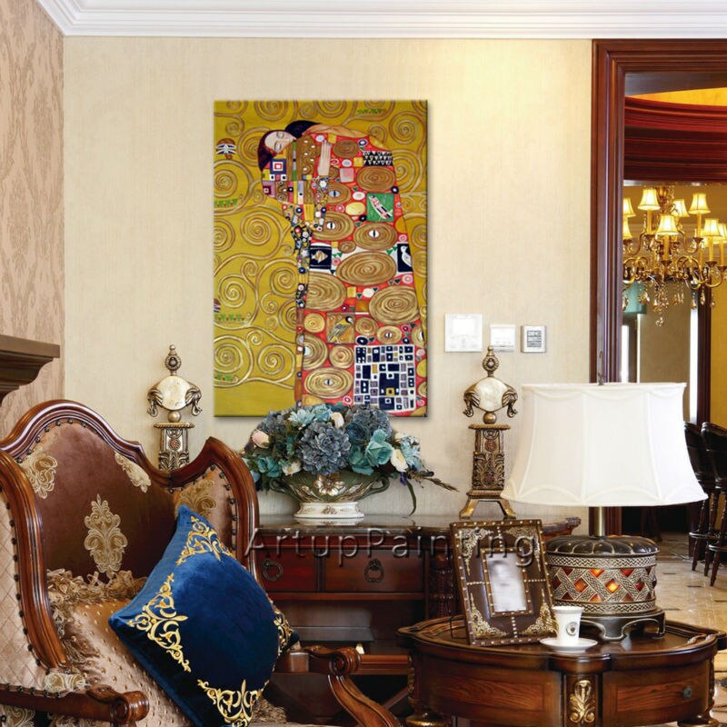 Gustav Klimt-pintura al &oacute;leo sobre lienzo, pintado a mano, pintura decorativa de pared para sala de estar