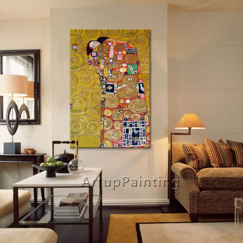 Gustav Klimt-pintura al &oacute;leo sobre lienzo, pintado a mano, pintura decorativa de pared para sala de estar