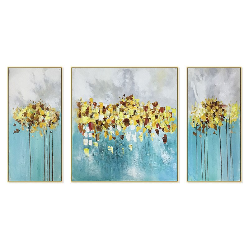 Cuadros de pintura al &oacute;leo para sala de estar, pintura acr&iacute;lica abstracta de oro y azul, im&aacute;genes art&iacute;sticas de pared para quadros02, 3 piezas
