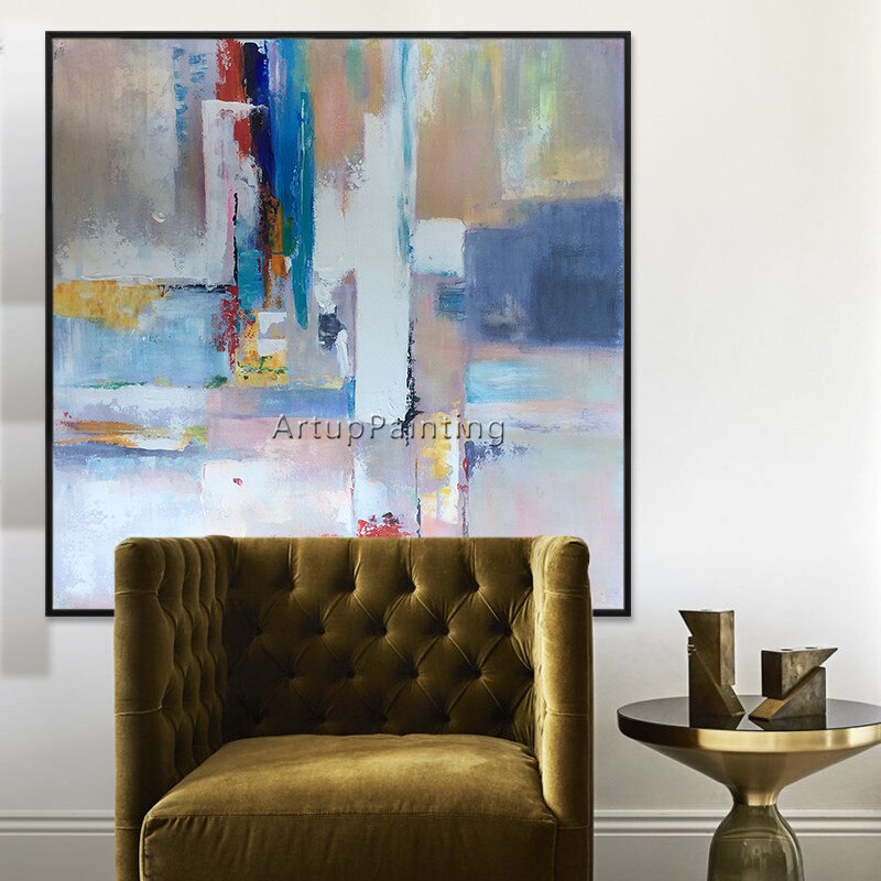 Pintura al &oacute;leo sobre lienzo, pintura abstracta moderna colorida, decoraci&oacute;n de caudros, im&aacute;genes art&iacute;sticas de pared para sala de estar, decoraci&oacute;n de cuadros