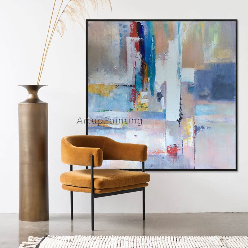 Pintura al &oacute;leo sobre lienzo, pintura abstracta moderna colorida, decoraci&oacute;n de caudros, im&aacute;genes art&iacute;sticas de pared para sala de estar, decoraci&oacute;n de cuadros