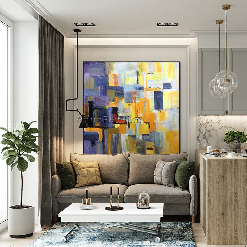 Pintura al &oacute;leo sobre lienzo, pintura abstracta moderna colorida, decoraci&oacute;n de caudros, im&aacute;genes art&iacute;sticas de pared para sala de estar, decoraci&oacute;n de cuadros, 25