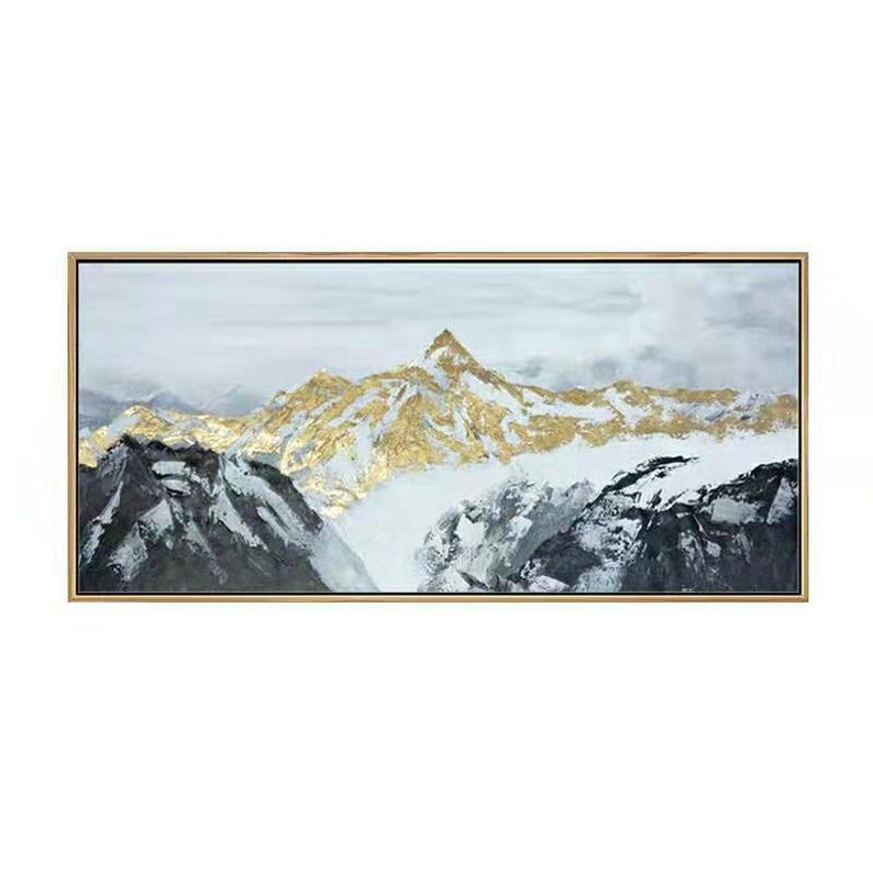 Pintura al &oacute;leo abstracta de hoja dorada de monta&ntilde;a, lienzo pintado a mano, imagen art&iacute;stica de pared, papel de pared para decoraci&oacute;n del hogar y sala de estar