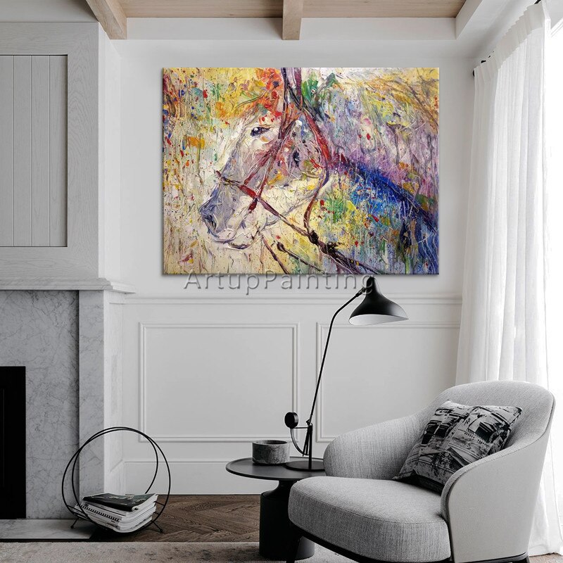 Pintura acrílica sobre lienzo, arte abstracto moderno de caballo, arte animal, imágenes de Arte de pared para sala de estar, decoración del hogar, caudros 02 Pintura acrílica sobre lienzo, arte abstracto moderno de caballo, arte animal, imágenes de Arte de pared para sala de estar, decoración del hogar, caudros 02