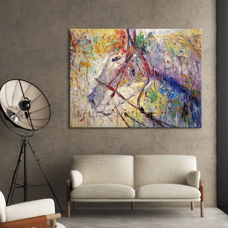 Pintura acrílica sobre lienzo, arte abstracto moderno de caballo, arte animal, imágenes de Arte de pared para sala de estar, decoración del hogar, caudros 02 Pintura acrílica sobre lienzo, arte abstracto moderno de caballo, arte animal, imágenes de Arte de pared para sala de estar, decoración del hogar, caudros 02