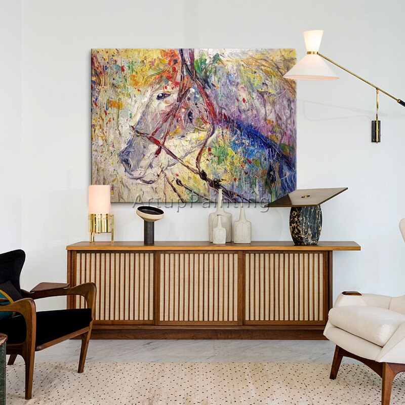 Pintura acrílica sobre lienzo, arte abstracto moderno de caballo, arte animal, imágenes de Arte de pared para sala de estar, decoración del hogar, caudros 02 Pintura acrílica sobre lienzo, arte abstracto moderno de caballo, arte animal, imágenes de Arte de pared para sala de estar, decoración del hogar, caudros 02