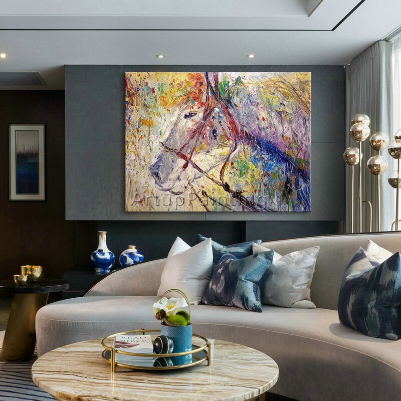 Pintura acrílica sobre lienzo, arte abstracto moderno de caballo, arte animal, imágenes de Arte de pared para sala de estar, decoración del hogar, caudros 02 Pintura acrílica sobre lienzo, arte abstracto moderno de caballo, arte animal, imágenes de Arte de pared para sala de estar, decoración del hogar, caudros 02