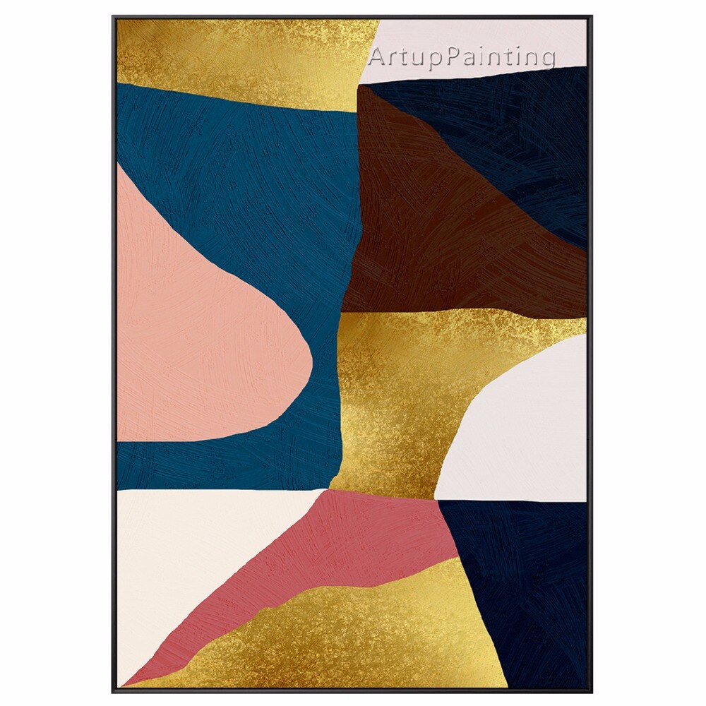 Lienzo acr&iacute;lico pintado a mano para decoraci&oacute;n del hogar, pintura al &oacute;leo de geometr&iacute;a abstracta Multicolor, im&aacute;genes art&iacute;sticas de pared para caudros