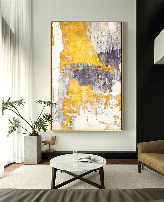 Cuadros de pintura al &oacute;leo de lienzo decoraci&oacute;n amarilla abstracta, pintura n&oacute;rdica acr&iacute;lica, im&aacute;genes art&iacute;sticas de pared para sala de estar y hogar, decor61