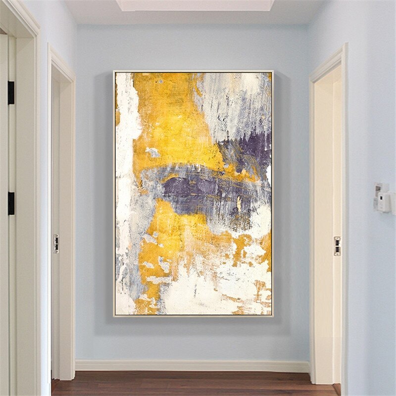 Cuadros de pintura al &oacute;leo de lienzo decoraci&oacute;n amarilla abstracta, pintura n&oacute;rdica acr&iacute;lica, im&aacute;genes art&iacute;sticas de pared para sala de estar y hogar, decor61