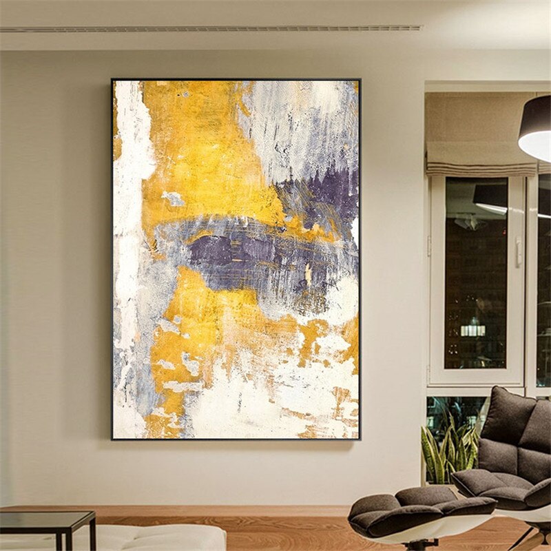 Cuadros de pintura al &oacute;leo de lienzo decoraci&oacute;n amarilla abstracta, pintura n&oacute;rdica acr&iacute;lica, im&aacute;genes art&iacute;sticas de pared para sala de estar y hogar, decor61