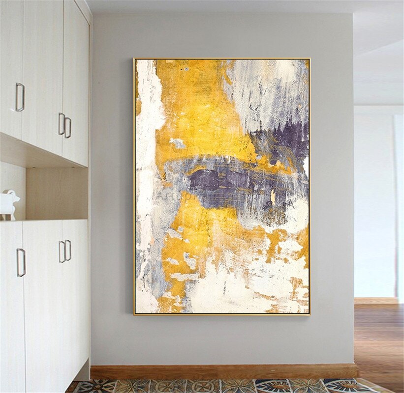 Cuadros de pintura al &oacute;leo de lienzo decoraci&oacute;n amarilla abstracta, pintura n&oacute;rdica acr&iacute;lica, im&aacute;genes art&iacute;sticas de pared para sala de estar y hogar, decor61
