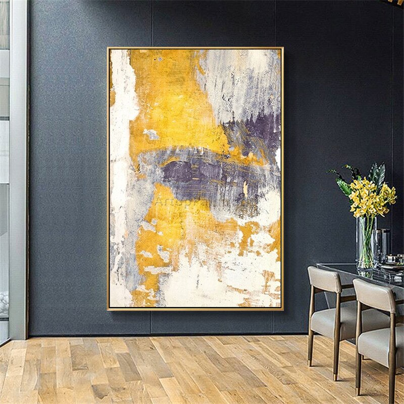Cuadros de pintura al &oacute;leo de lienzo decoraci&oacute;n amarilla abstracta, pintura n&oacute;rdica acr&iacute;lica, im&aacute;genes art&iacute;sticas de pared para sala de estar y hogar, decor61