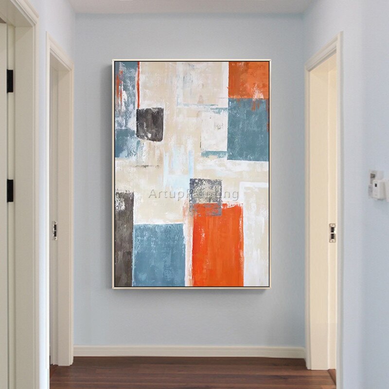 Pintura al &oacute;leo sobre lienzo para decoraci&oacute;n del hogar, cuadro abstracto de acr&iacute;lico azul n&oacute;rdico, arte de pared, im&aacute;genes para sala de estar, decoraci&oacute;n 62