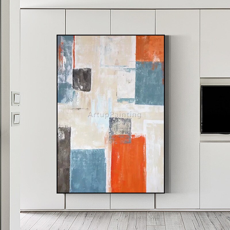 Pintura al &oacute;leo sobre lienzo para decoraci&oacute;n del hogar, cuadro abstracto de acr&iacute;lico azul n&oacute;rdico, arte de pared, im&aacute;genes para sala de estar, decoraci&oacute;n 62